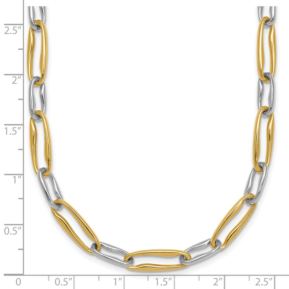 14K Bicolor Gold Bicolor Poliert 5.75mm Fantasie Lang Glieder 18 Zoll Halskette