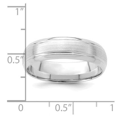 14K Weißgold 6 mm leichter Ehering mit Komfort-Passform, gebürstetem Satin-Finish und Linienkante