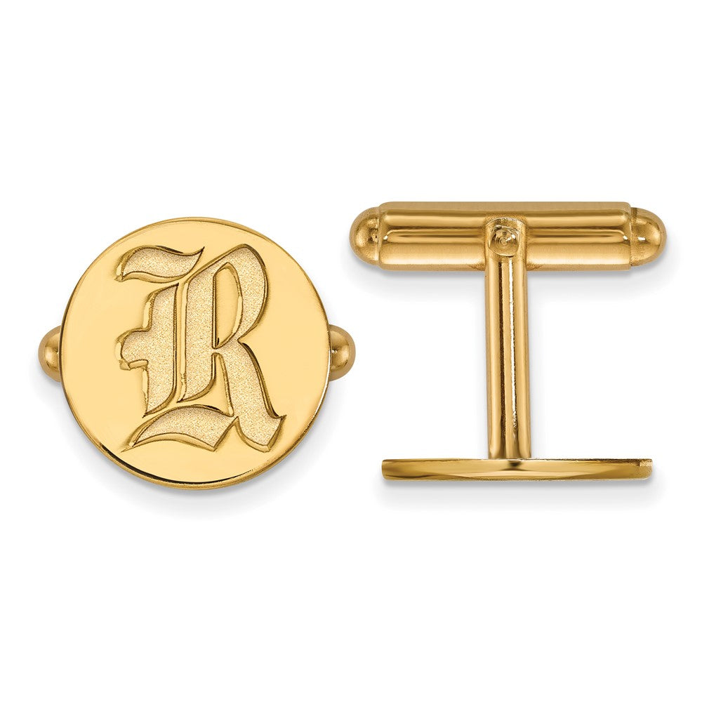 14K Gelbgold Gold Logoart Rice University Buchstabe R Manschette Knöpfe