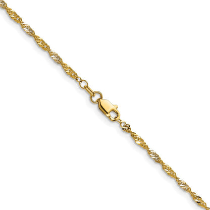 14K Gelbgold mit Rhodium 1.9mm Singapurkette Halskette