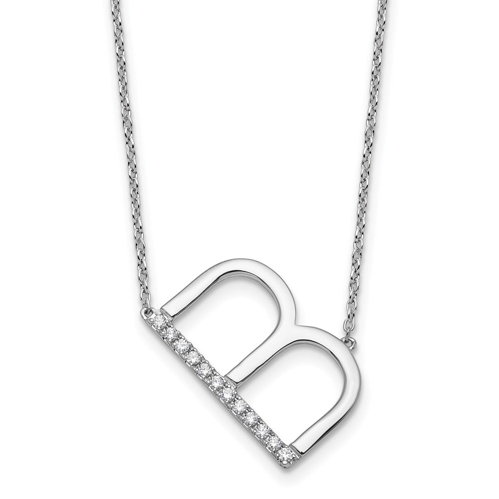 14K Weißgold Seitlich Diamant Initiale B 18 Zoll Halskette