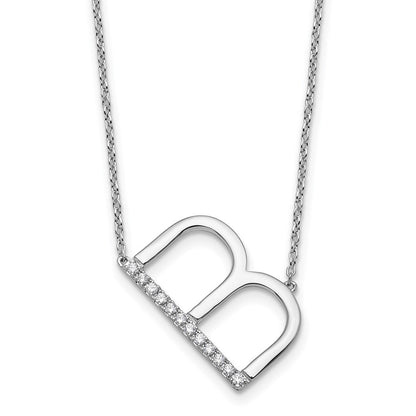 14K Weißgold Seitlich Diamant Initiale B 18 Zoll Halskette