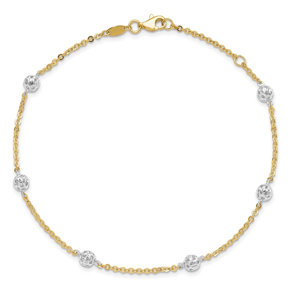 14K Bicolor Gold Bicolor Poliert und Diamantiert Fußkettchen