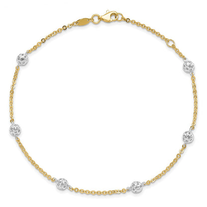 14K Bicolor Gold Bicolor Poliert und Diamantiert Fußkettchen