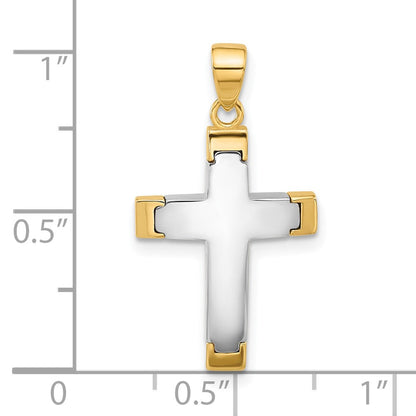 14K Bicolor Gold Zweifarbiger Polierter Kreuz-Anhänger