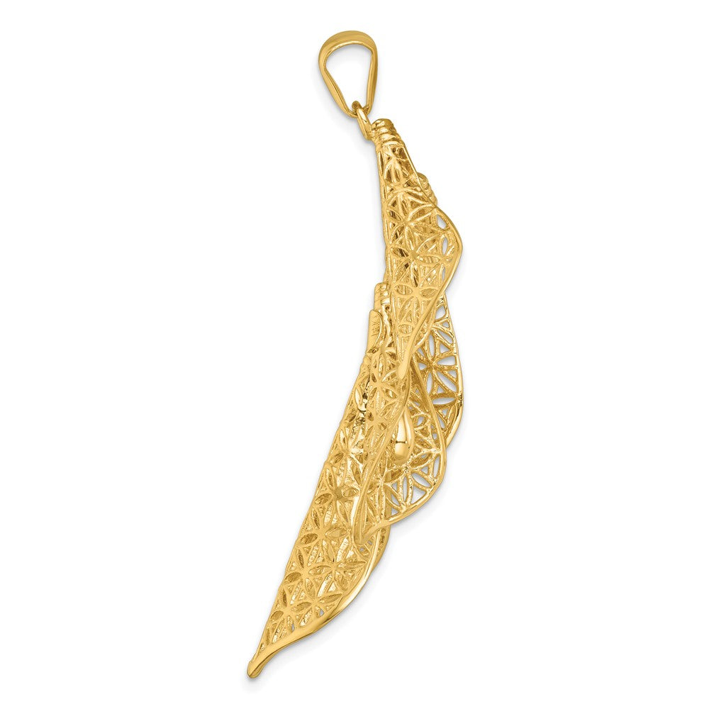 14K Gelbgold Poliert Filigran Calla Lilie Blume Anhänger