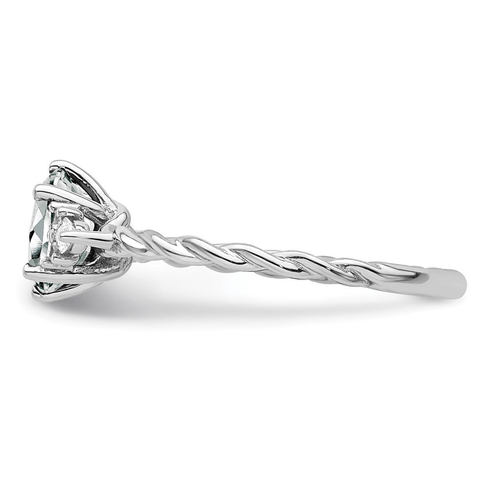 14K Weißgold Ring mit Diamant und 7x5 ovalem April-/Weißem Topas, Größe 7, gedreht