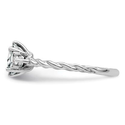 14K Weißgold Ring mit Diamant und 7x5 ovalem April-/Weißem Topas, Größe 7, gedreht