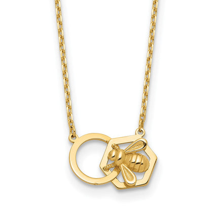 14K Gelbgold Poliert Biene und Kreis 17.5 Zoll Halskette