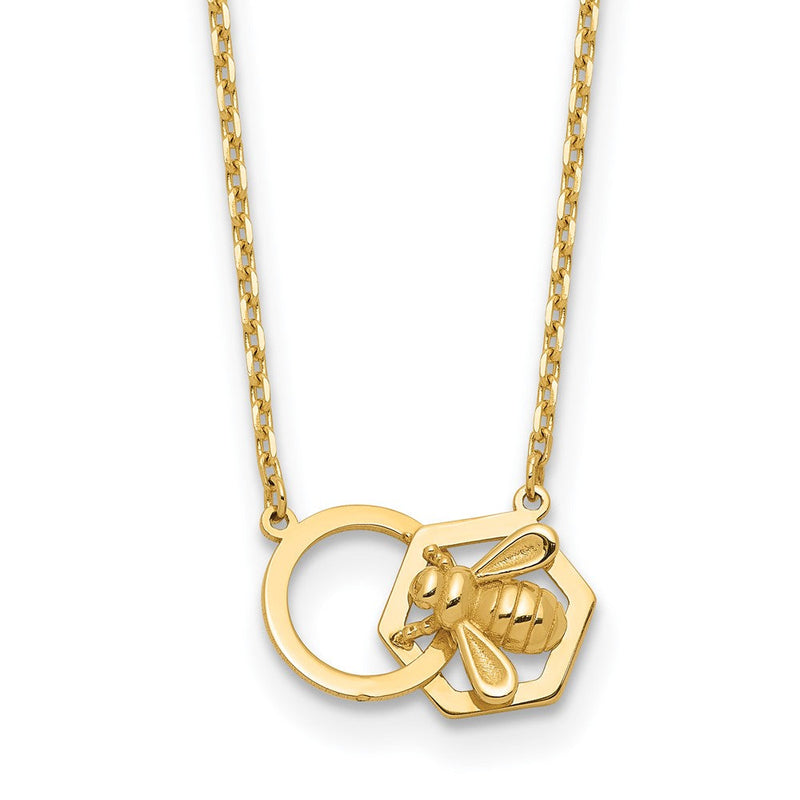 14K Gelbgold Poliert Biene und Kreis 17.5 Zoll Halskette