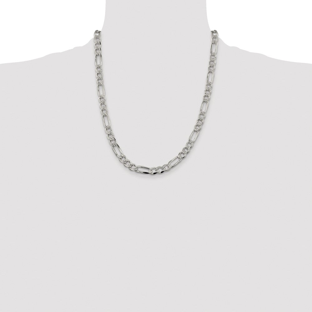 Sterlingsilber Rhodiniert 7.25mm Pavé‚ Flach Figaro Halskette