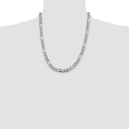 Sterlingsilber Rhodiniert 7.25mm Pavé‚ Flach Figaro Halskette