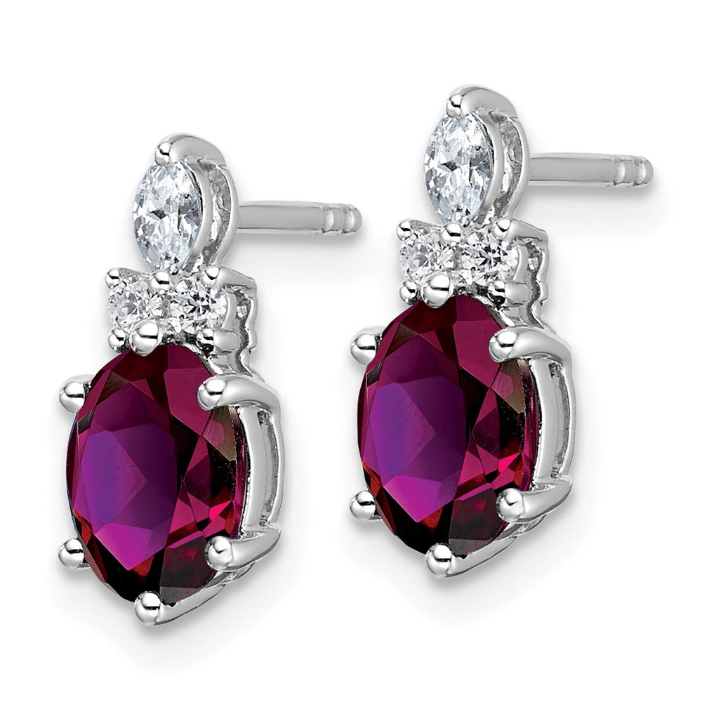 14K Weißgold Ohrstecker mit Diamant und ovalem 7x5 Rhodolith-Granat (Juni-Geburtsstein)