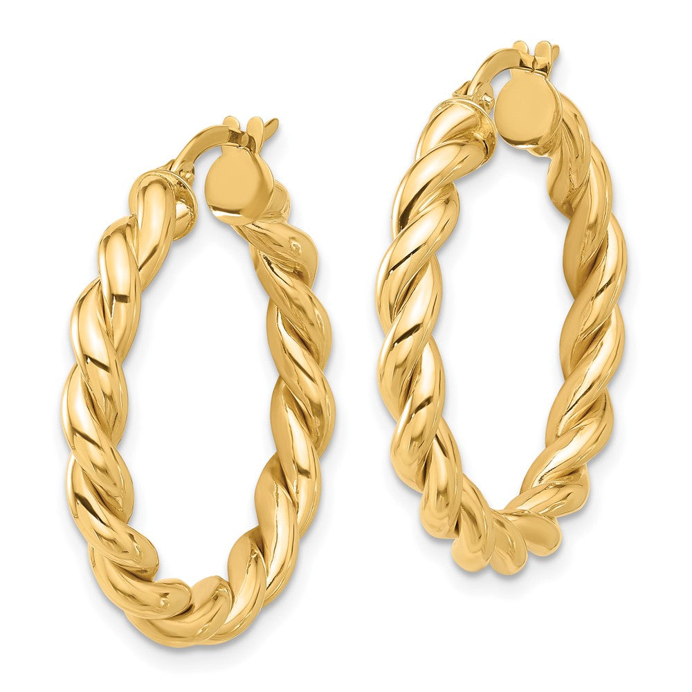 14K Gelbgold Poliert Gedreht Creolen