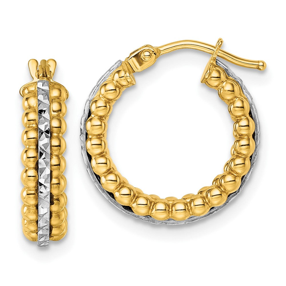 14K Bicolor Gold Bicolor Poliert und Diamantiert Gekugelt Creolen