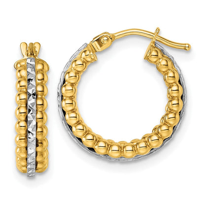 14K Bicolor Gold Bicolor Poliert und Diamantiert Gekugelt Creolen