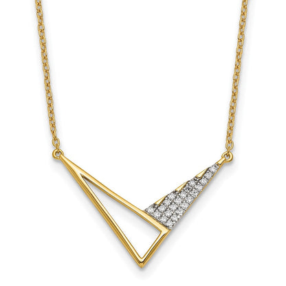 14K Gelbgold Poliert 1/10 Karat Diamant Geometric Triangles 18 Zoll Mode Halskette