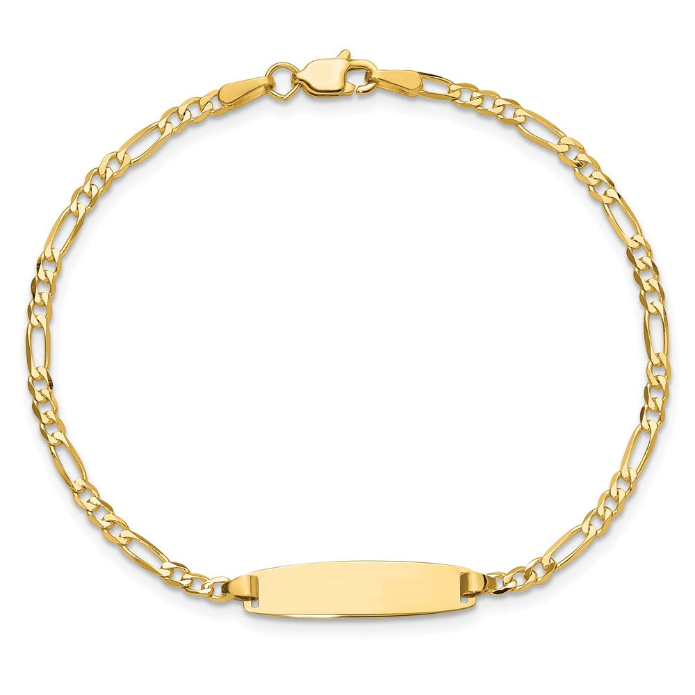 14K Gelbgold Poliert Massiv Kette/solid Platte Figaro Glieder 19.5x5.5mm Platte 8 Zoll Id Armband