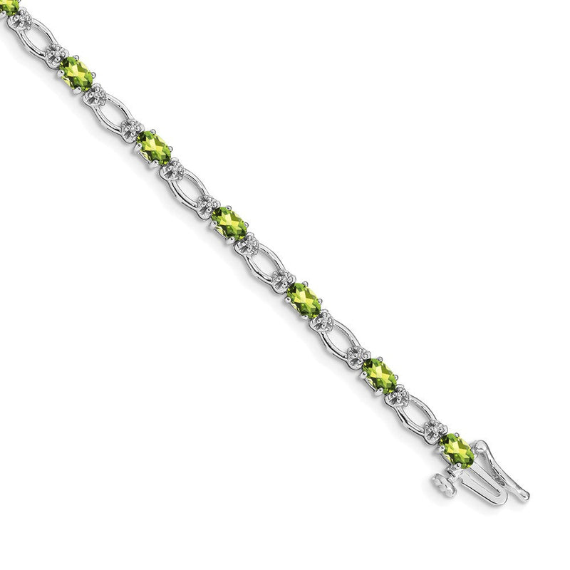 14K Weißgold Komplett Diamant und Oval Peridot Herz Akzente 7 Zoll Armband