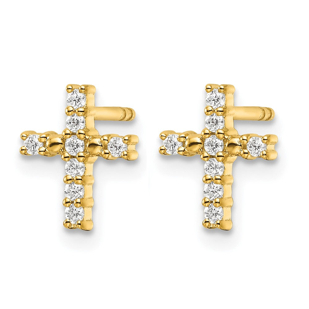 14K Gelbgold Diamant-Kreuz-Ohrstecker, poliert