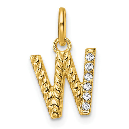 14K Gelbgold gedrehter Charm mit Diamant-Initiale „W", 0,05 ct