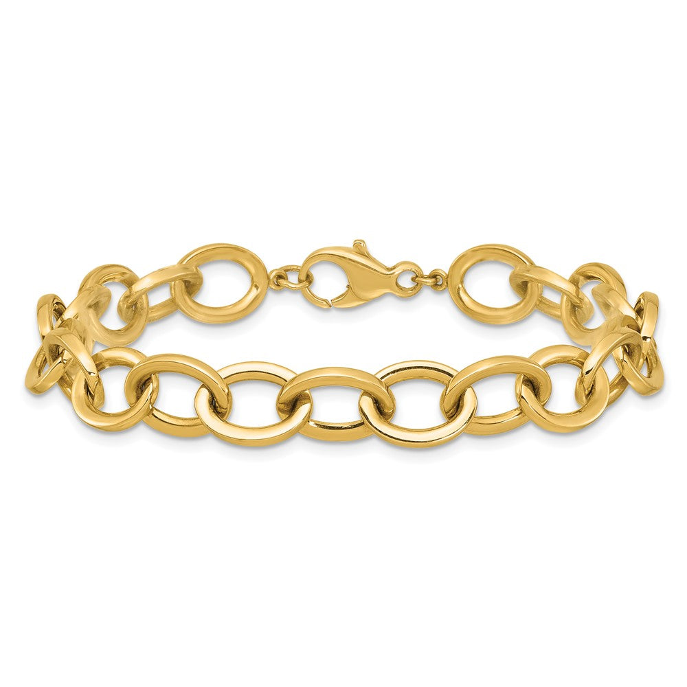 14K Gelbgold Poliert 9mm Rund Ankerkette Kette 7.5 Zoll Armband