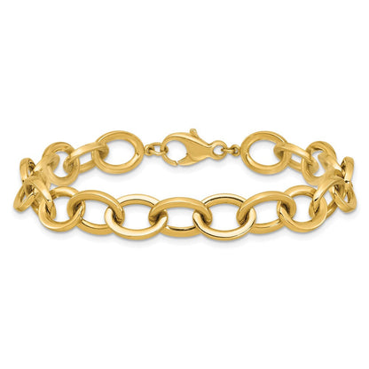 14K Gelbgold Poliert 9mm Rund Ankerkette Kette 7.5 Zoll Armband