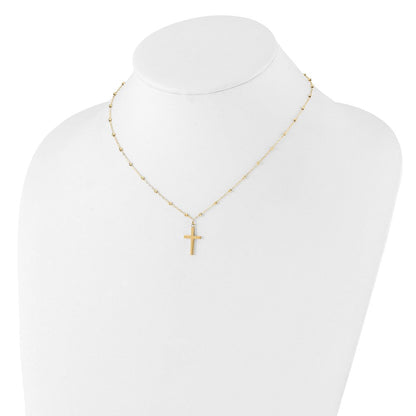 14K Gelbgold Mirror Gekugelt Kette mit Poliert Kreuz Anhänger 16.25 Zoll Halskette Plus 2 Zoll Verlängerung