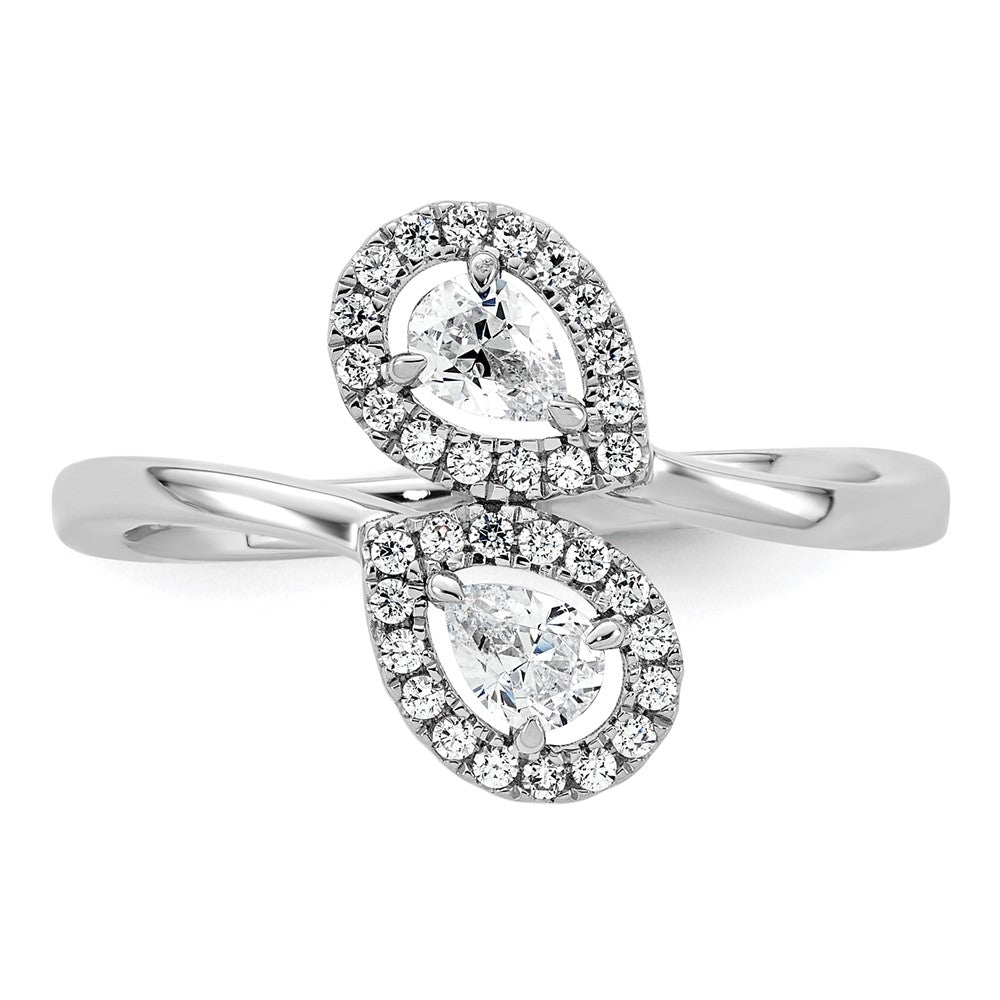 14K Weißgold Ring, poliert, mit Diamant im Birnenschliff, Bypass-Design