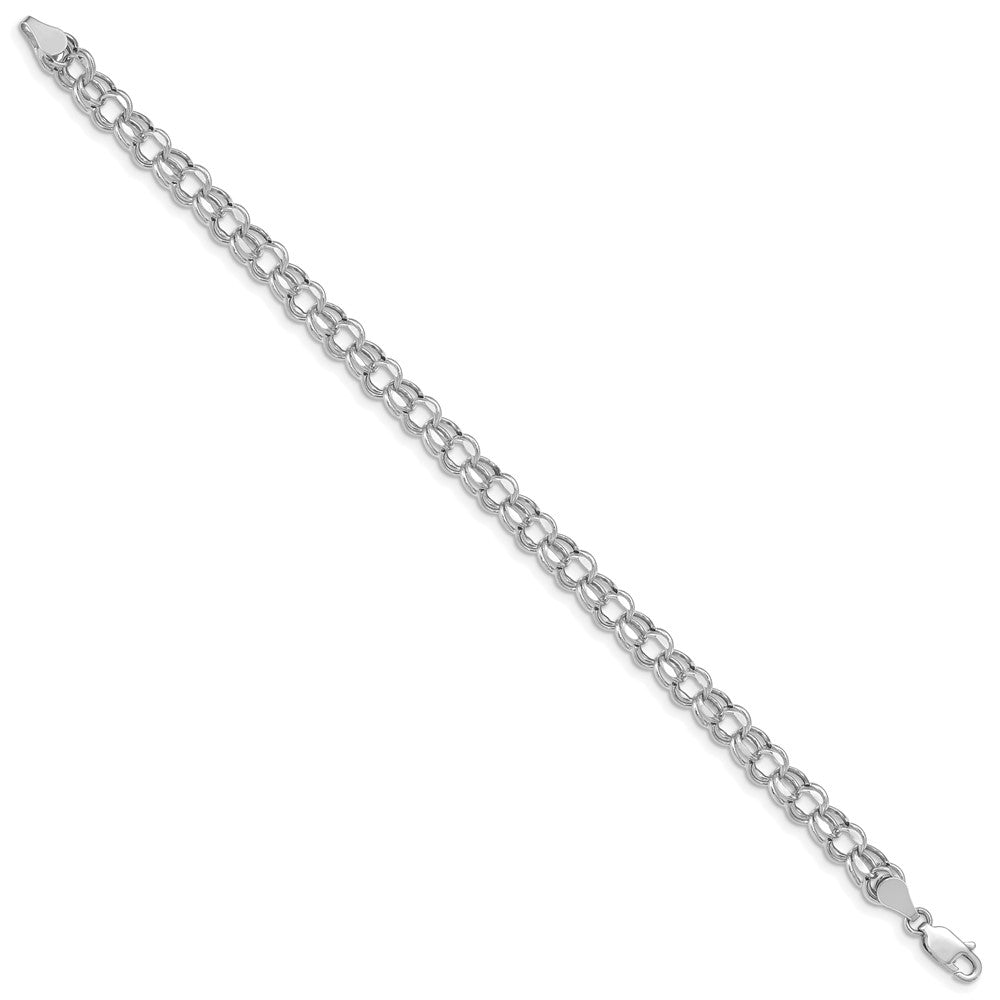 14K Weißgold 6mm Hohl Diamantiert Doppelt Glieder Charm Armband