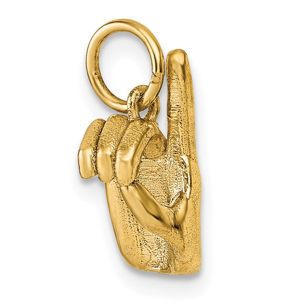 14K Gelbgold Anhänger mit Fingeralphabet-Zeichen "D" der Amerikanischen Gebärdensprache