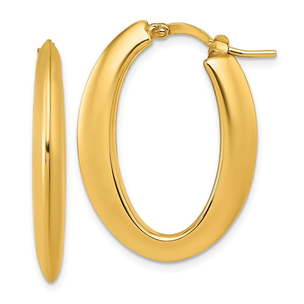 14K Gelbgold Poliert Messer-edge 4mm X 30mm Gewölbt Oval Creolen