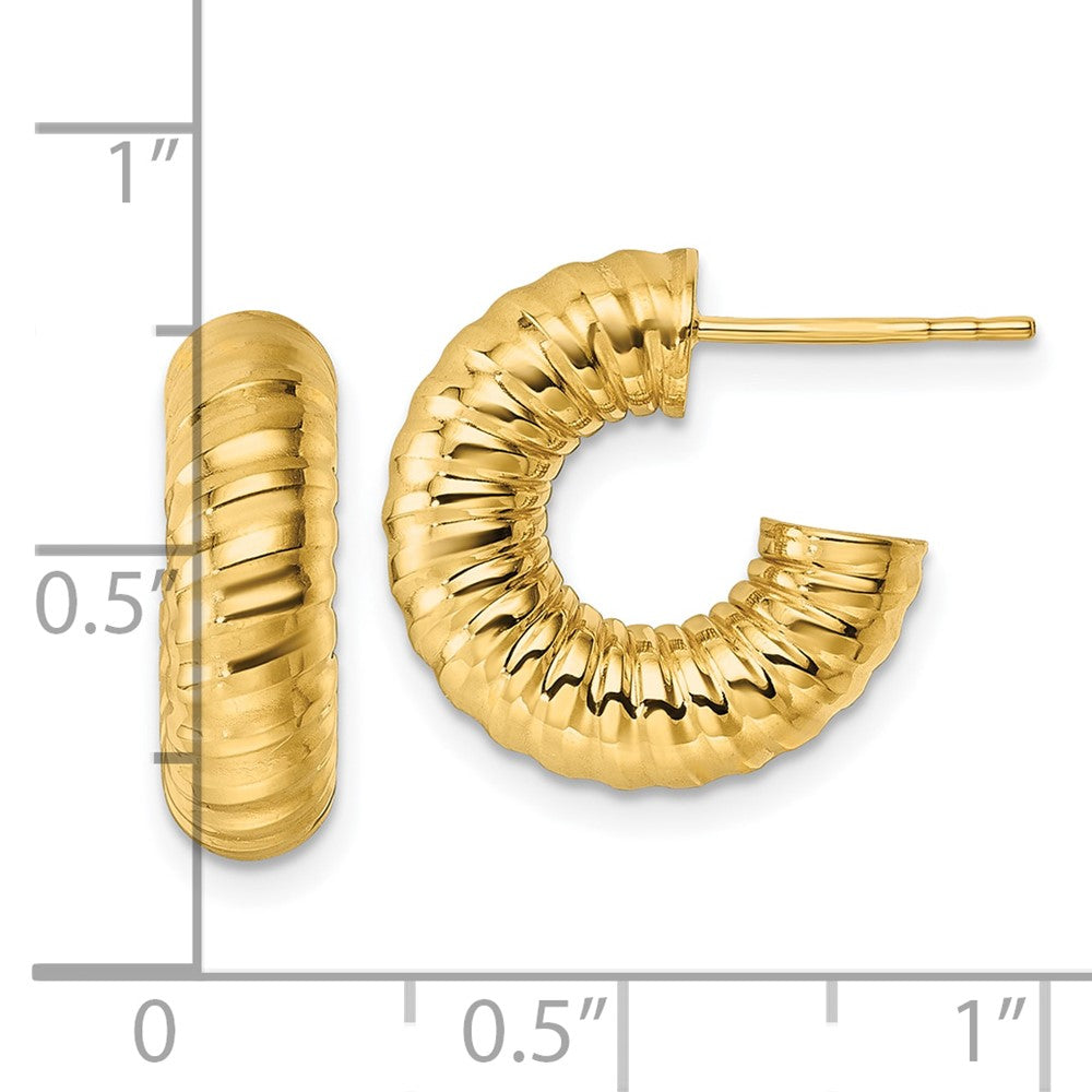 14K Gelbgold Poliert 5.00mm Strukturiert Röhre C-hoop Ohrstecker