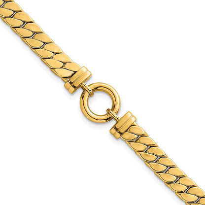 14K Gelbgold Poliert Flach Panzer Glieder mit Mittig Kreis Element 7.5 Zoll Armband