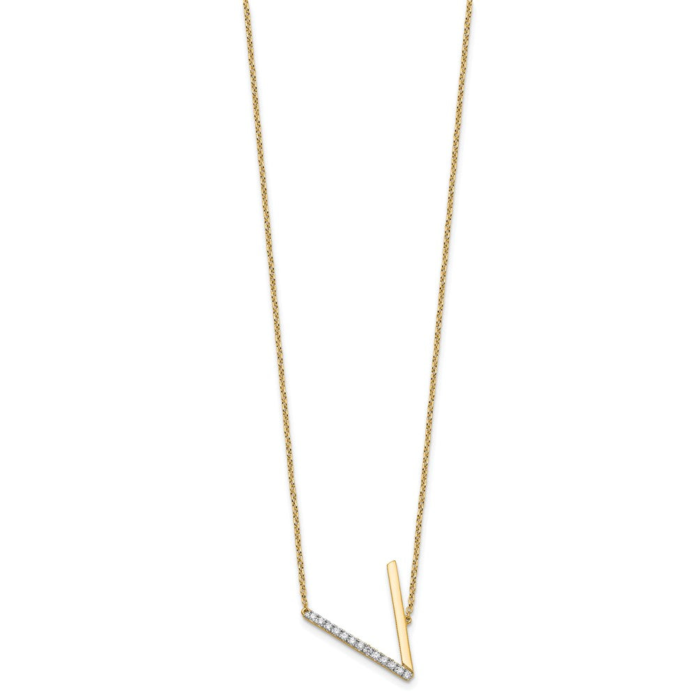 14K Gelbgold Seitlich Diamant Initiale V 18 Zoll Halskette
