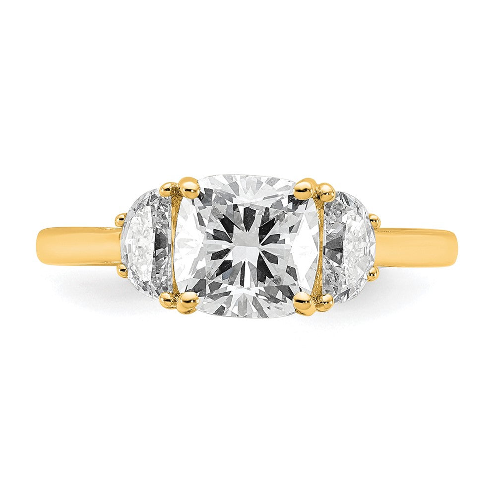 14K Gelbgold 1/2 Karat Im Labor Gezüchtet Diamant Vs/si+ G+ Halb Mond und 1 1/2 Karat Kissen Mittig Halbfassung Dreistein Verlobungsring