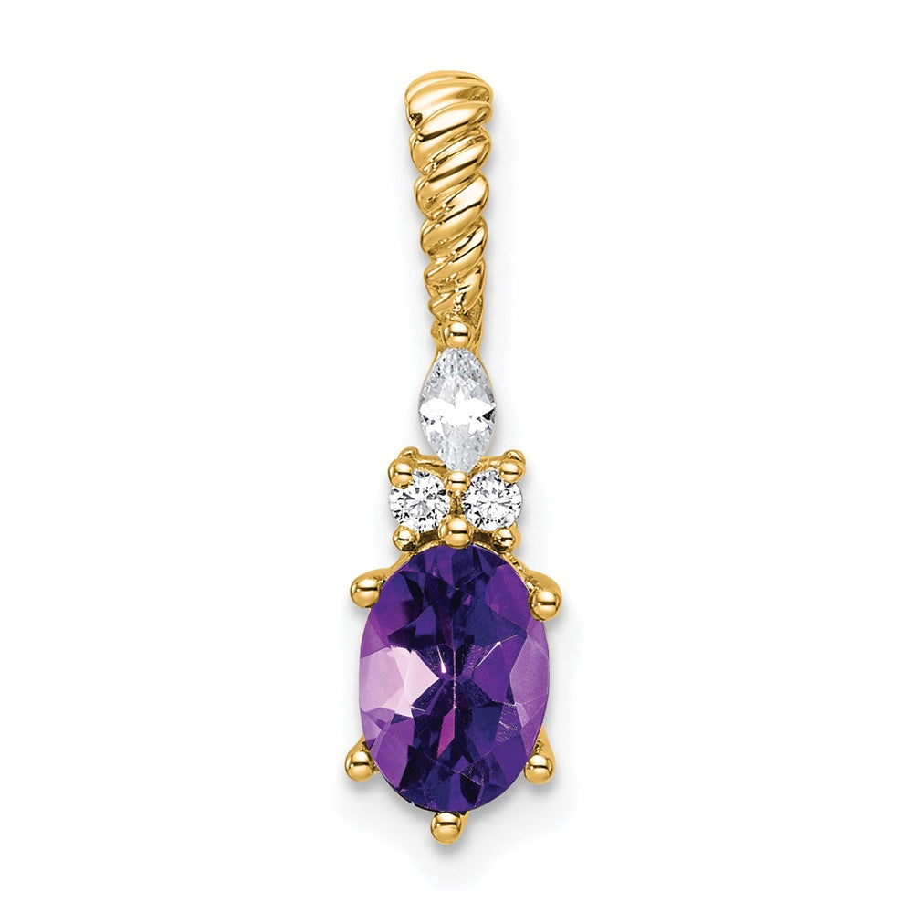 14K Gelbgold Diamant und 7x5 Oval February/amethyst Gedreht Kette Anhänger
