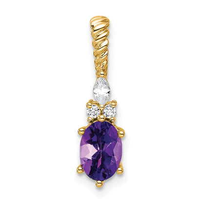 14K Gelbgold Diamant und 7x5 Oval February/amethyst Gedreht Kette Anhänger