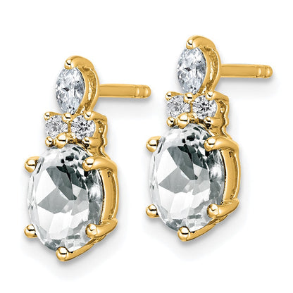 14K Gelbgold Diamant- und 7x5 Oval-April-/Topas-Ohrstecker