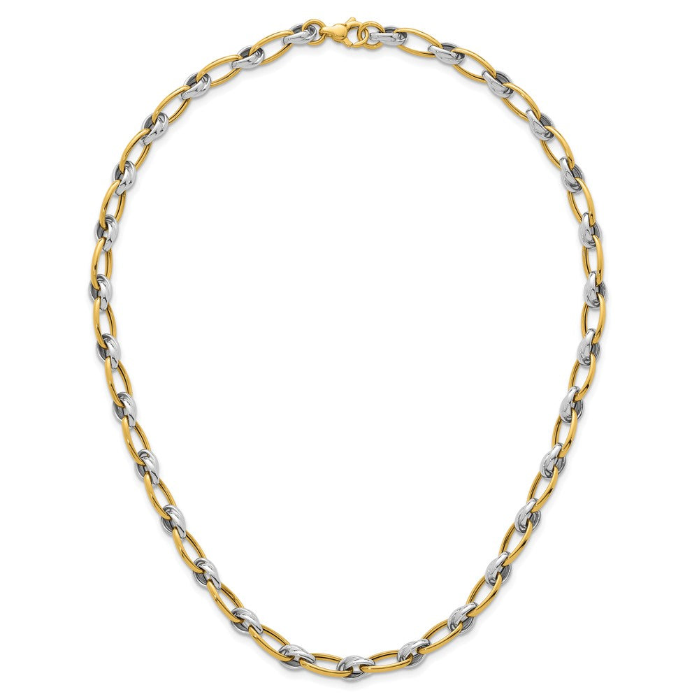 14K Bicolor Gold Bicolor Poliert 7mm Fantasie Oval Kette 17.75 Zoll Halskette