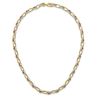 14K Bicolor Gold Bicolor Poliert 7mm Fantasie Oval Kette 17.75 Zoll Halskette