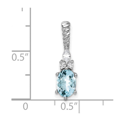 14K Weißgold Diamant und 7x5 Oval March/aquamarine Gedreht Kette Anhänger