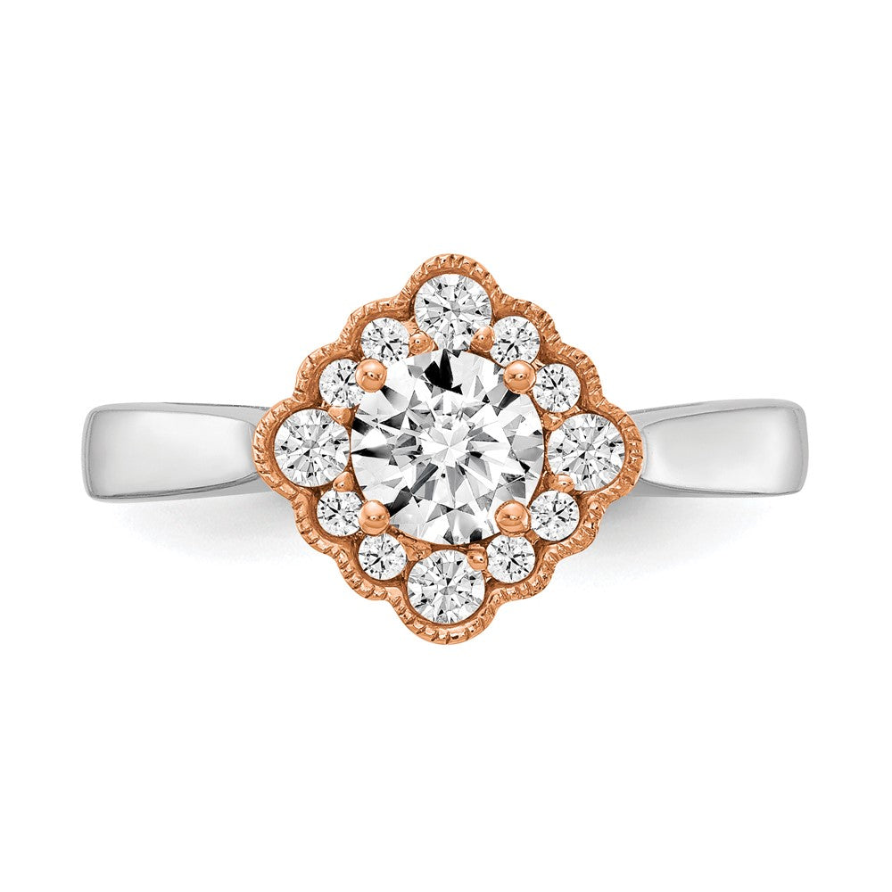 True Origin 14K Bicolor Weiß- und Roségold Verlobungsring mit 0,25 ct. im Labor gezüchtetem Diamant VS+ F+, Halbfassung, Rund, Halo