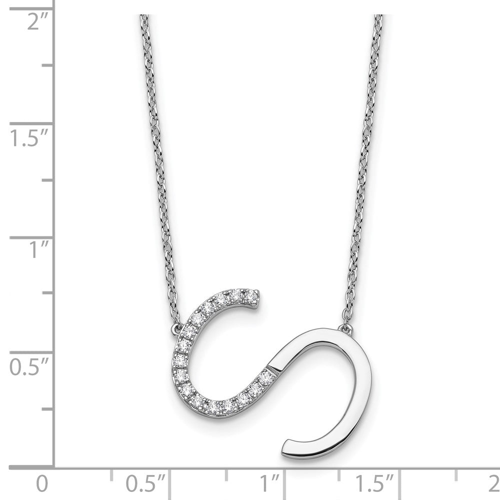 14K Weißgold Seitlich Diamant Initiale S 18 Zoll Halskette