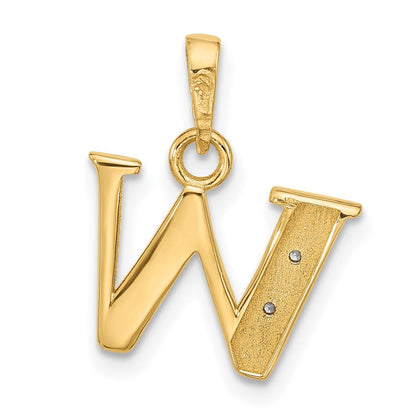 14K Gelbgold mit Rhodium Diamant-Buchstaben-Anhänger „W” Initial