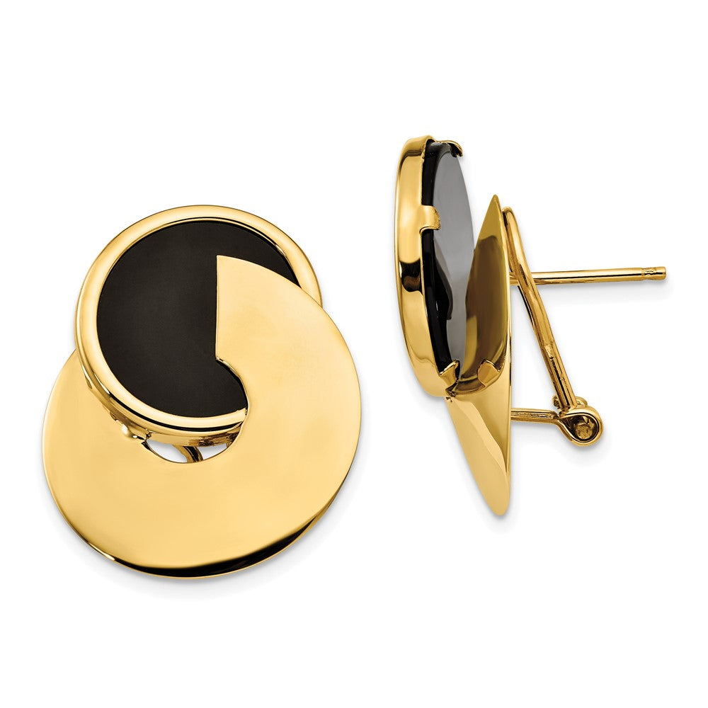 14K Gelbgold Onyx-Ohrringe im ausgefallenen zeitgenössischen Design mit Omega-Verschluss