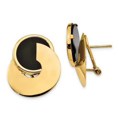 14K Gelbgold Onyx-Ohrringe im ausgefallenen zeitgenössischen Design mit Omega-Verschluss