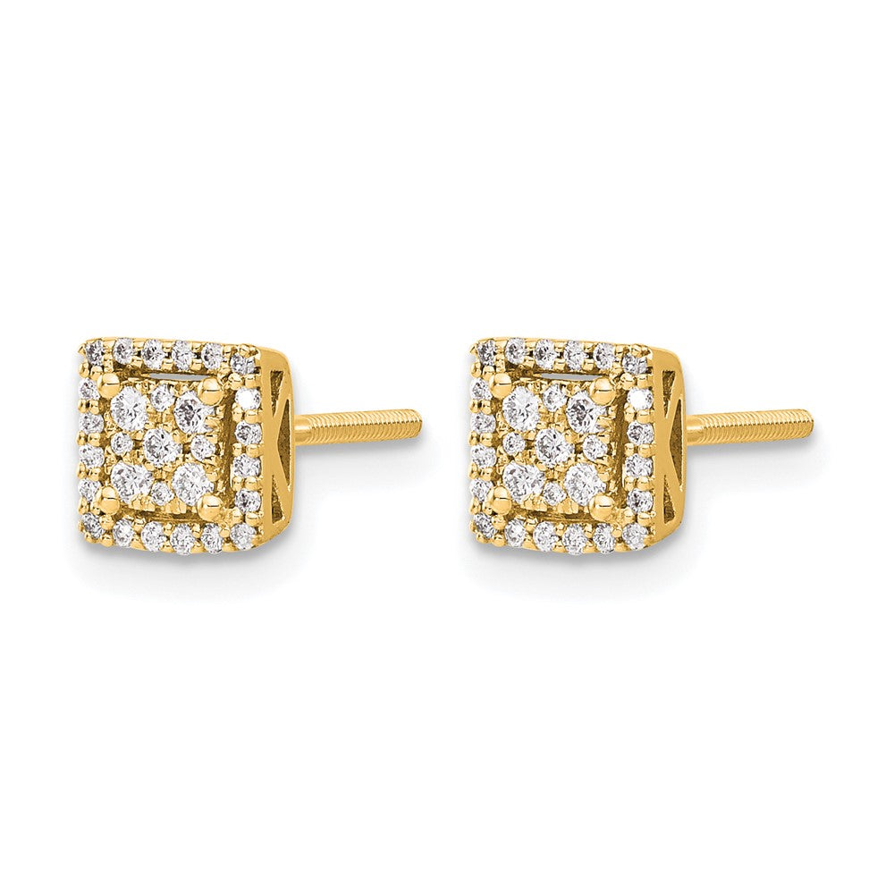 14K Gelbgold Diamant-Cluster-Ohrstecker, quadratisch, mit Schraubverschluss, 0,25 ct