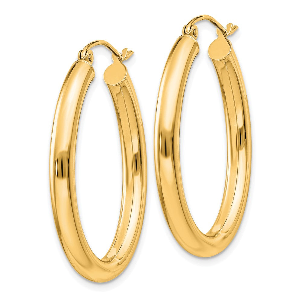 14K Gelbgold 3.5x32mm Poliert Oval Röhre Creolen