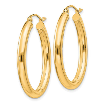 14K Gelbgold 3.5x32mm Poliert Oval Röhre Creolen